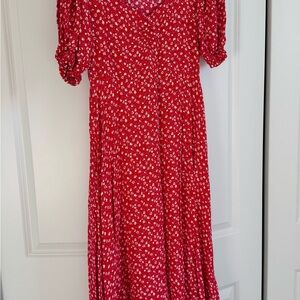 Red Floral Midi Dress